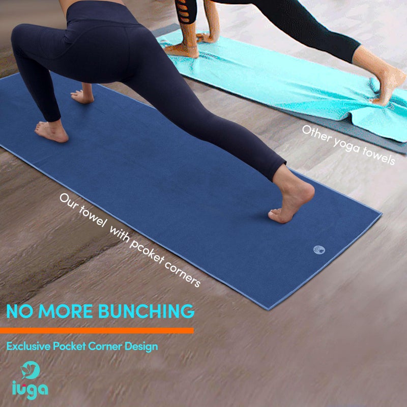 IUGA Non Slip Yoga Towel, Extra Thick Hot Yoga Towel + Hand Towel 2in1 Set with Corner Pockets Design, 100% Microfiber â€“ Non Slip, Super Absorbent and Quick Dry - Image 3